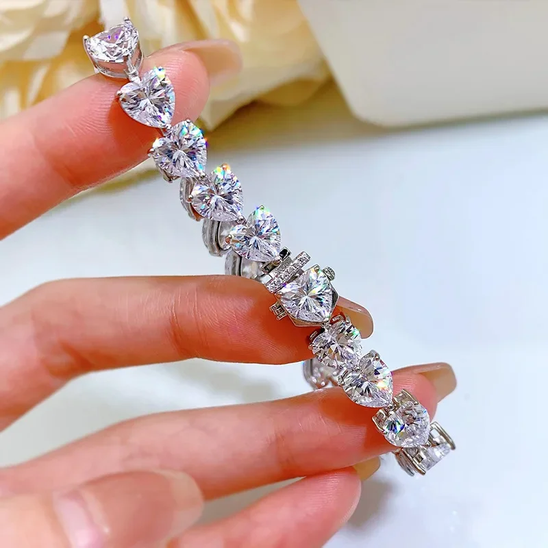 Trendy Lovers Lab Moissanite Diamond Bracelet 925 Sterling Silver Engagement Wedding Bangles Bracelets for Women Bridal Jewelry