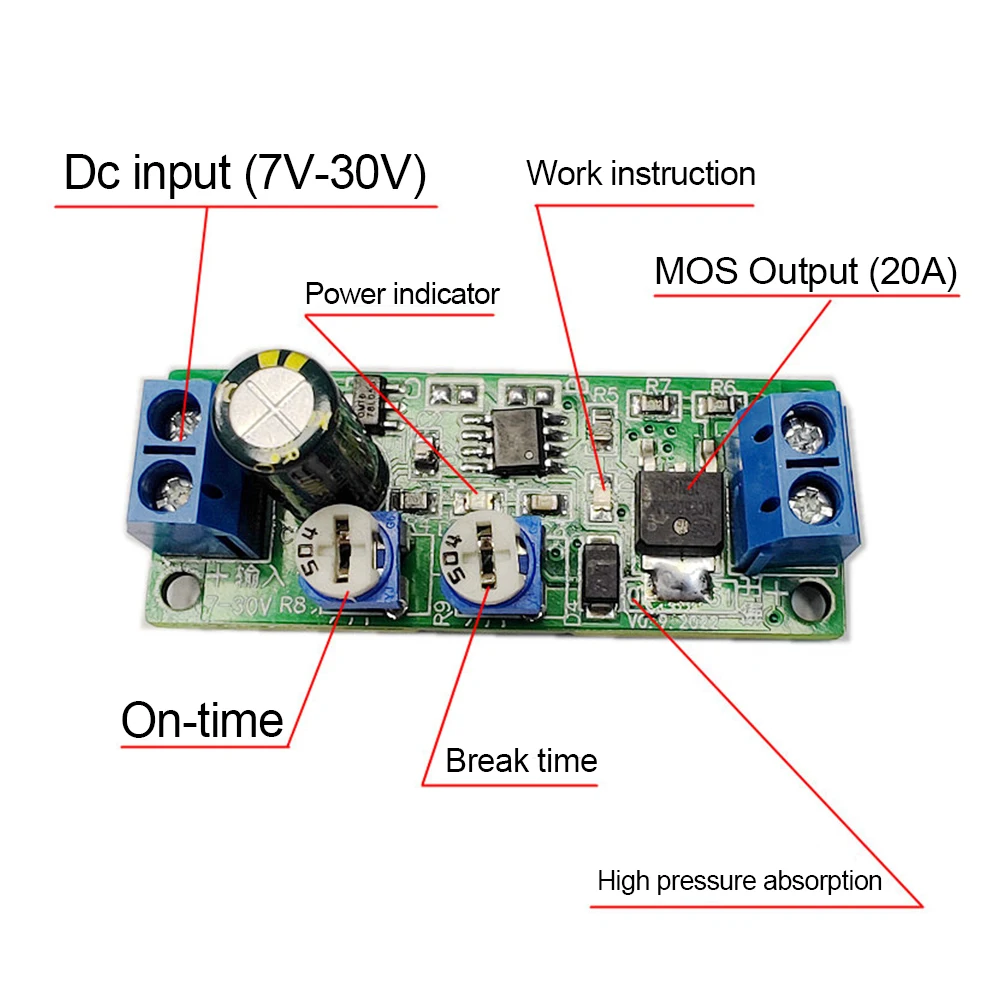 DC7-30V Adjustable Dual Time Cycle On-Off Switch Power Supply Relay MOS Output Timer Delay Module for Flash Lamp Circuit Wiper