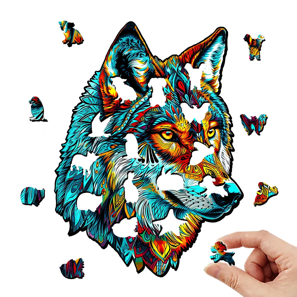 Wooden puzzle Wolf Picture Gift box Exquisite gift irregular animal shape puzzle personalized unique gift family interaction