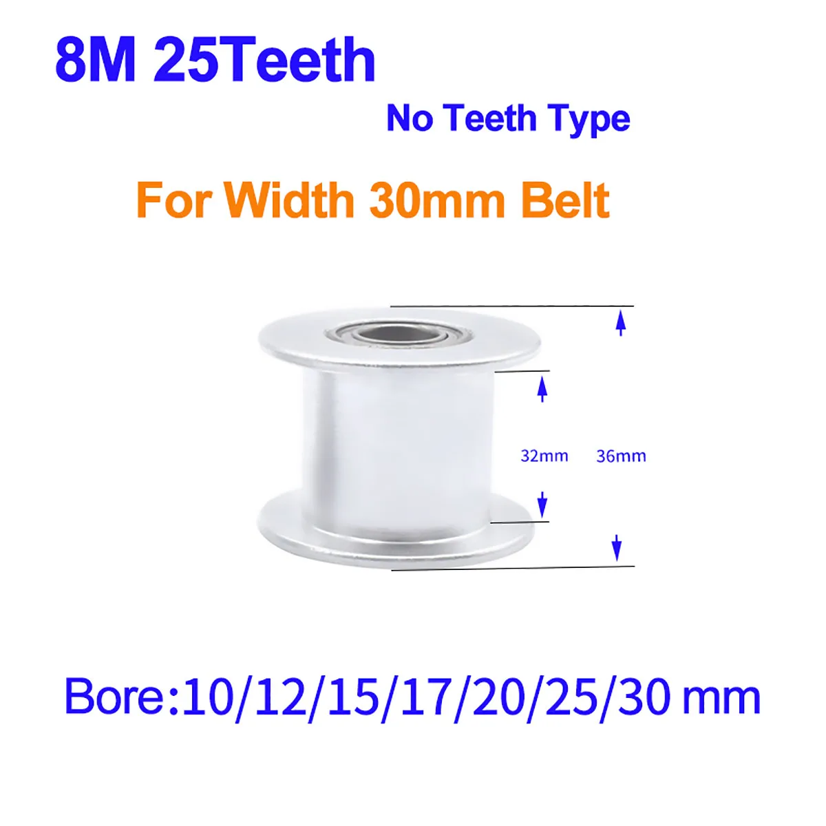 

6PCs 25 Teeth HTD 8m Idler Timing Pulley, No Teeth Type, Use For Width 30mm Belt, Bearing Hole Diameter 25mm