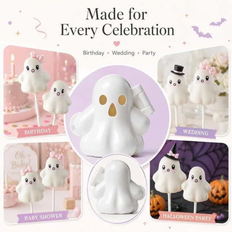 Halloween Cake Pop Mold Ghost Theme Cake Pop Mold for Fondant Chocolate Lollipops Treats Halloween Party Baking Supplies - view 3