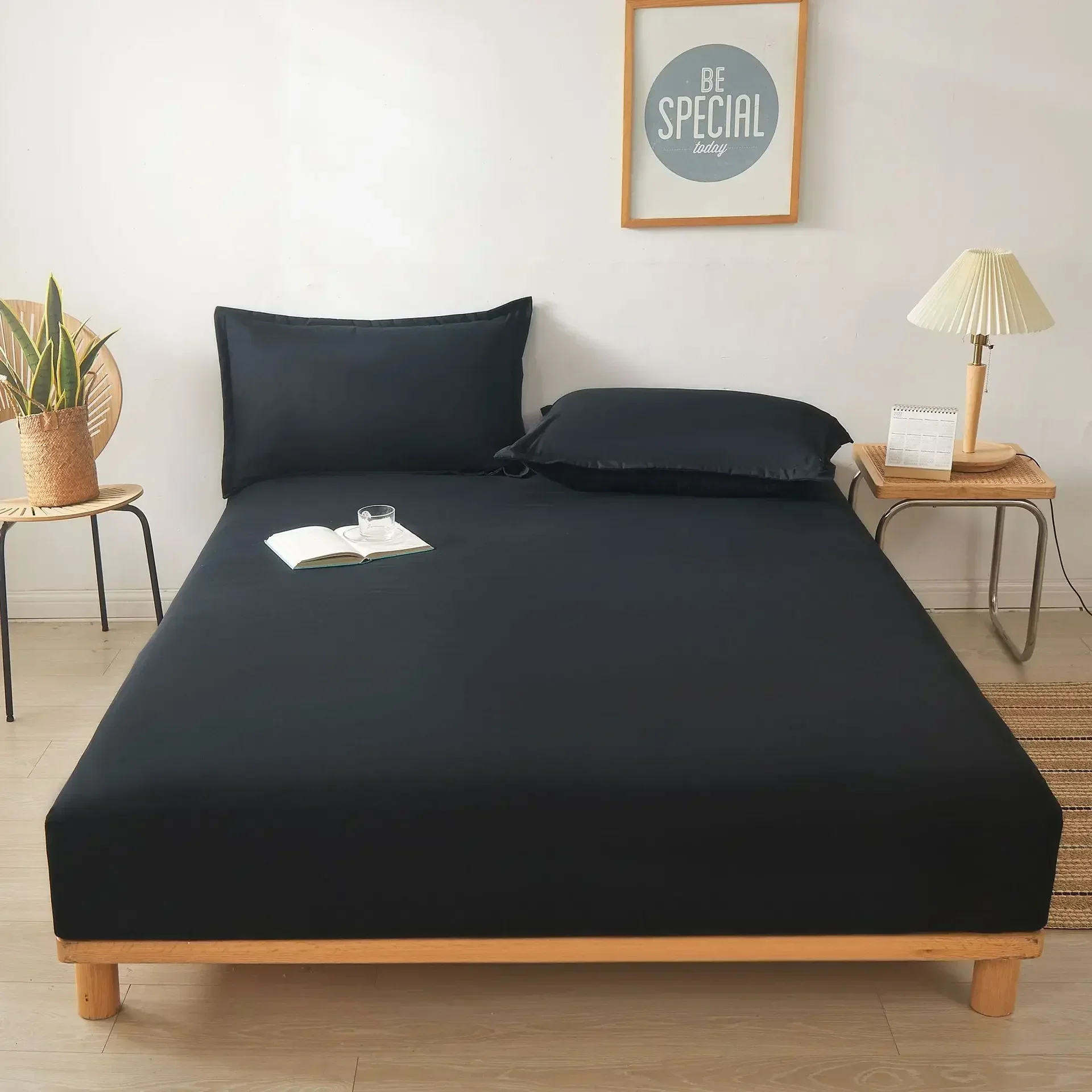 طقم ملاءات سرير مكون من 3 قطع من القطن (1 ملاءة جاهزة + 2 كيس وسادة) غطاء مرتبة ناعم قابل للتنفس مع غطاء وسادة طقم سرير