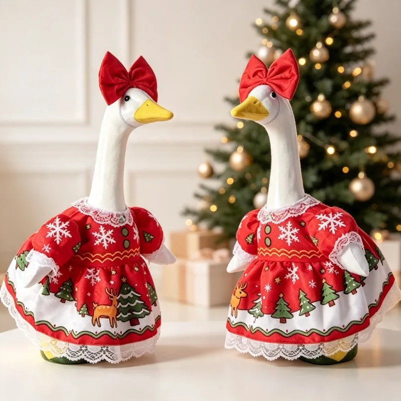 23 Inch Christmas Porch Goose Costume Santa Themed Dress Up Outfit with Headwear for Front Porch Festive Decor Without Goose