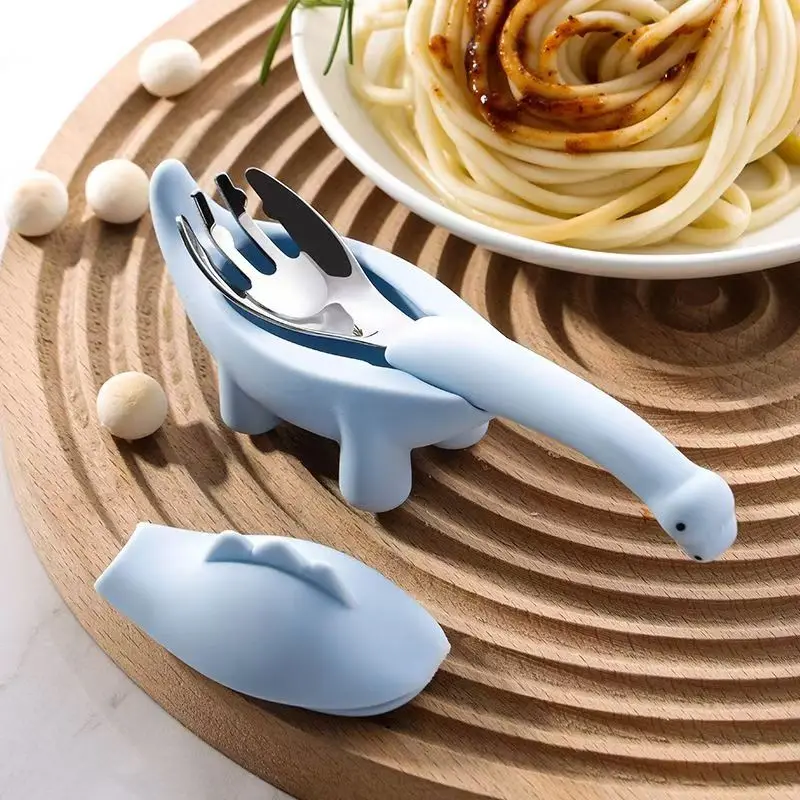 Dinosaur Baby Feeding Tableware Set Child Utensil Stainless Steel Toddler Cutlery Cartoon Infant Food Feeding Spoon Fork