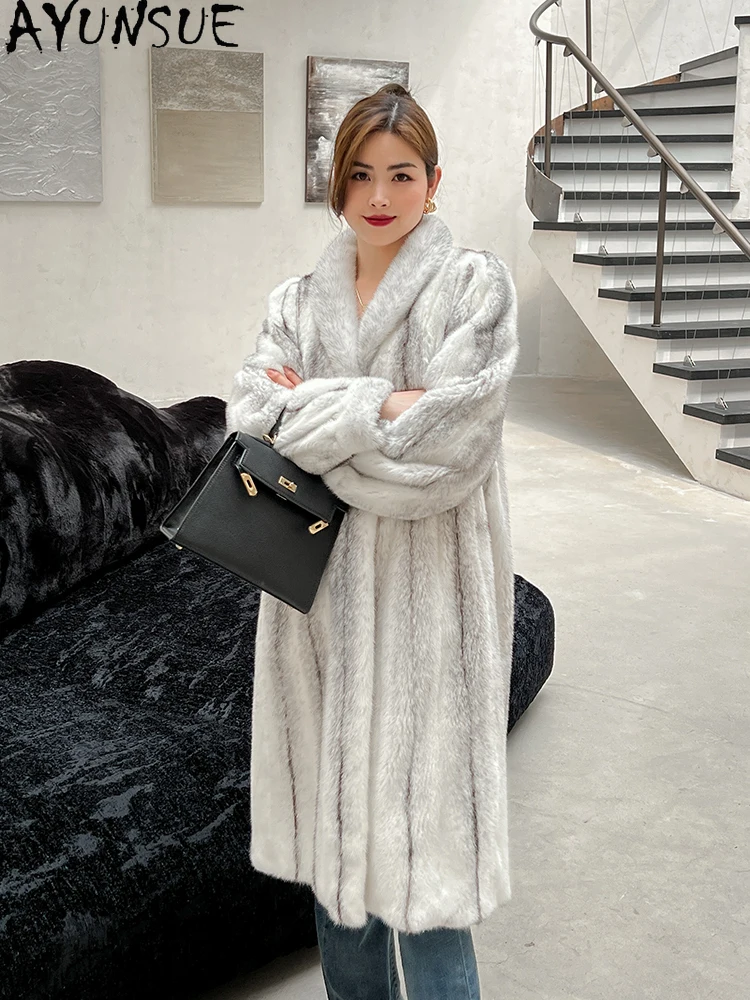 AYUNSUE Cała Zimowa Kurtka z Norki dla Kobiet Luksusowa Aksamitna Kurtka z Futra Norki Odzież Damska Wysoka Jakość Nowość w Odzieży Wierzchniej 2025 Nowość