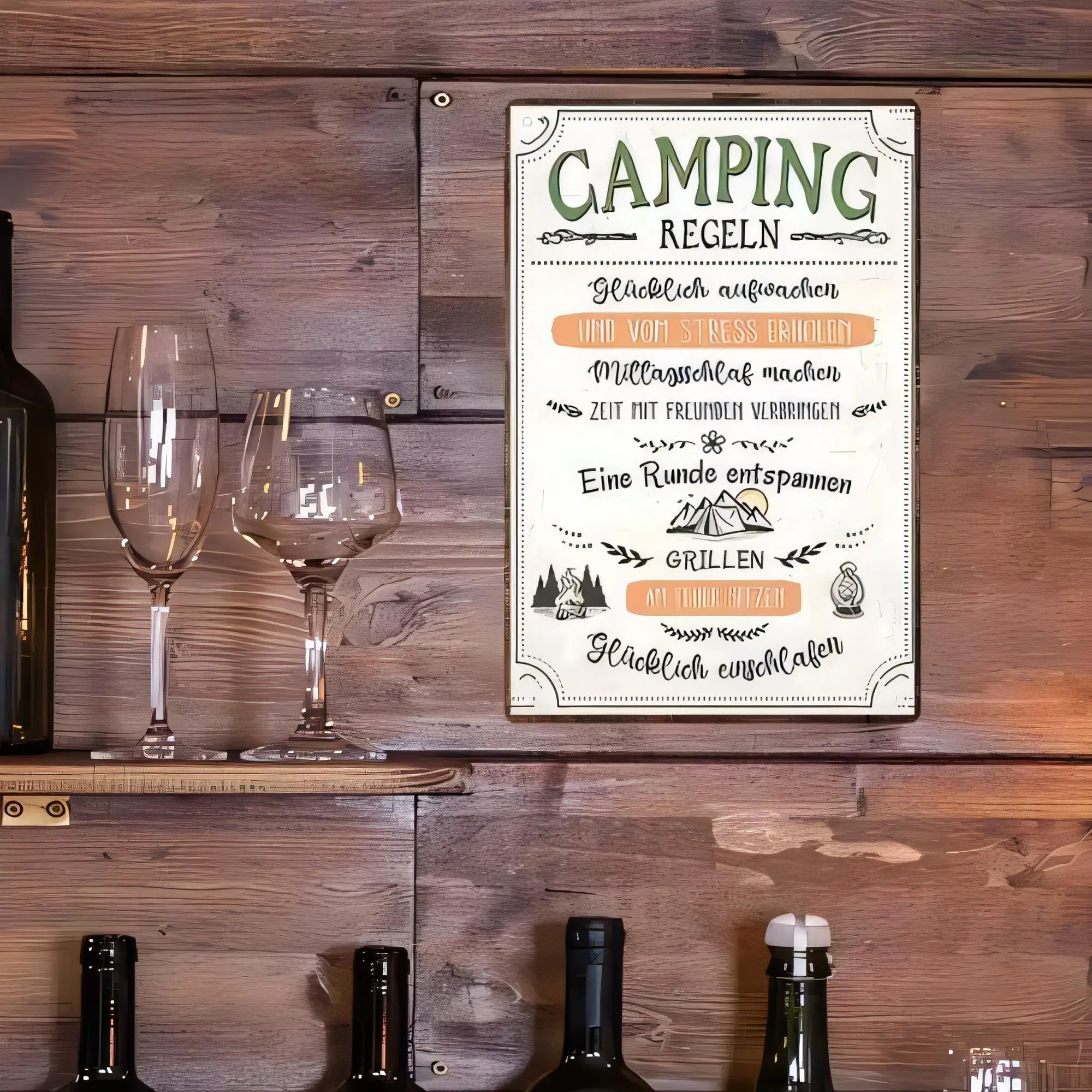 Tin Sign Camping Regeln Vintage Metal Plaque Outdoor Grill Fire Pit Rules Wall Decor for Garage Bar Man Cave Lodge Chalet Rustic