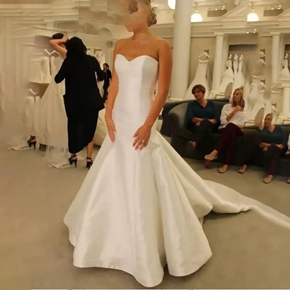 فساتين زفاف حورية البحر بسيطة من الساتان الأبيض مخصصة من MYYBLE فساتين زفاف رخيصة على شكل قلب فساتين زفاف vestidos de novia #2