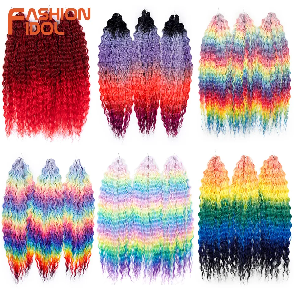 Ariel Curl Hair Water Wave Twist Crochet Hair Synthetic Braid Hair Ombre Blonde Pink 22 Inch Deep Wave Braiding Hair Extension