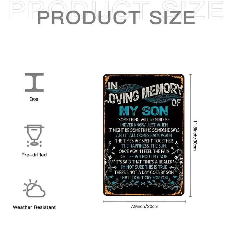 1pc, Interesting Retro In Loving Memory Of My SonMetal Iron Sign, Pre-Drilled Holes, Suitable for Indoor, Garden,Outdoor, Home,