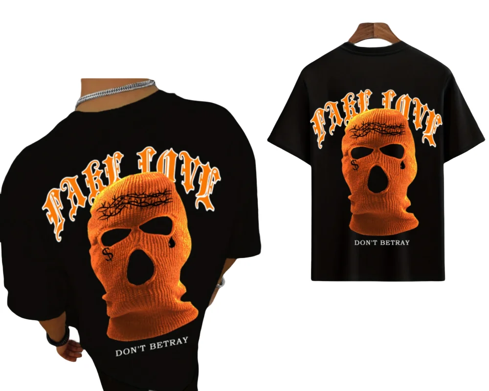 

Мужская летняя футболка с узором в уличном стиле «Осенне в любви» с принтом маски, хлопковый топ с круглым вырезом и короткими рукавами, мужская одежда