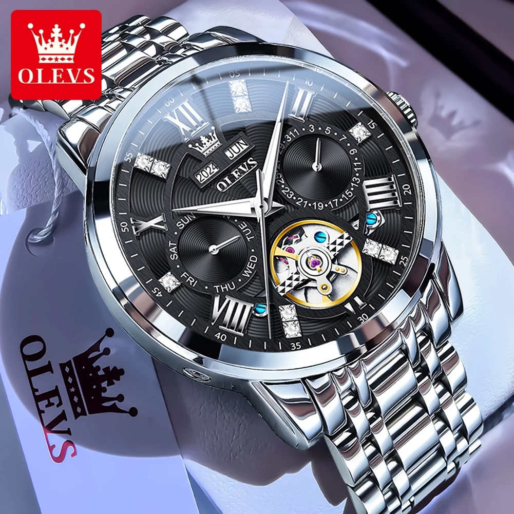 

OLEVS 6701 полые мужские часы, многофункциональные автоматические механические часы для мужчин, водонепроницаемые светящиеся мужские ручные часы
