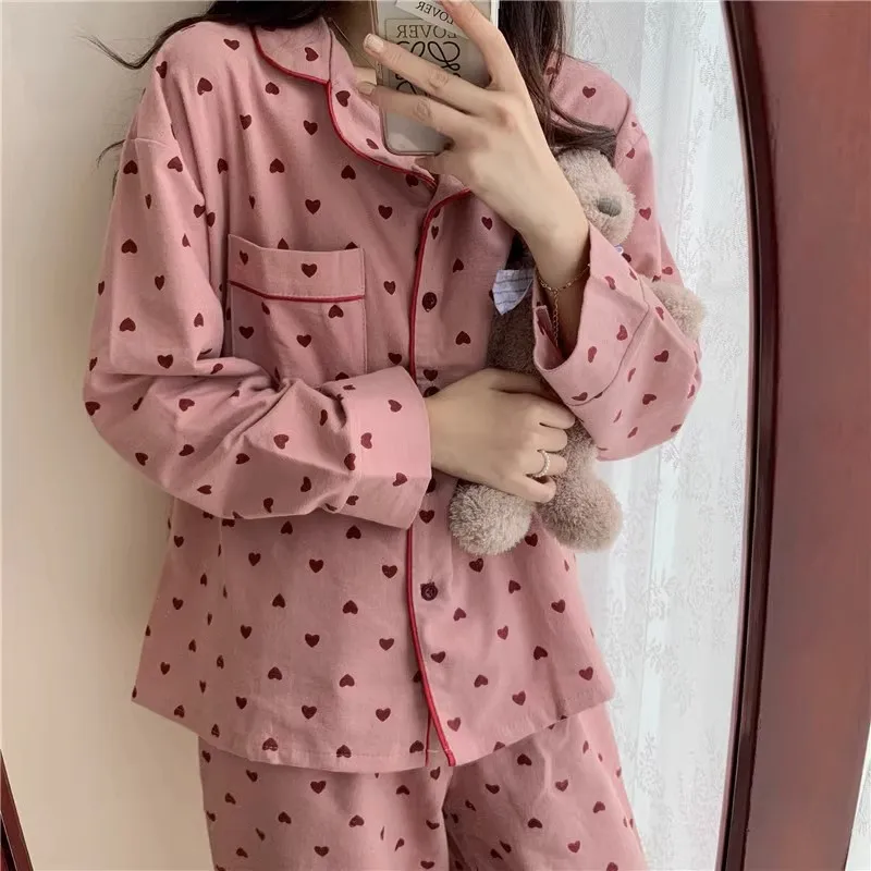 Conjunto de pijama de manga comprida feminino, roupa de dormir, calça casual, respirável, mobiliário doméstico, primavera, outono