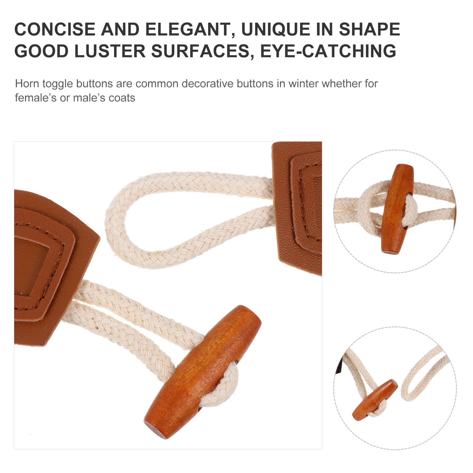 

4Pairs Horn Toggle Buttons PU Wooden Classic Sew-on Coat Sweaters Jackets Clothing Replacement Sewing Button