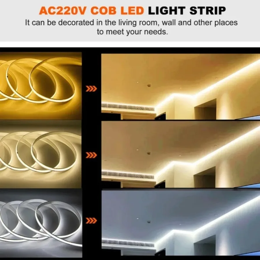 1-5m Cob Led Strip Light 220v 230V AC 240LED/m Flexible Tape Lights with Rectifier No Power Required Linear Lighting 2024 New