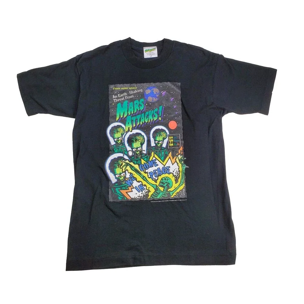 

Mars Attacks Vintage 1996 Movie T-Shirt - Topps Comic - Large L Shirt We Come In