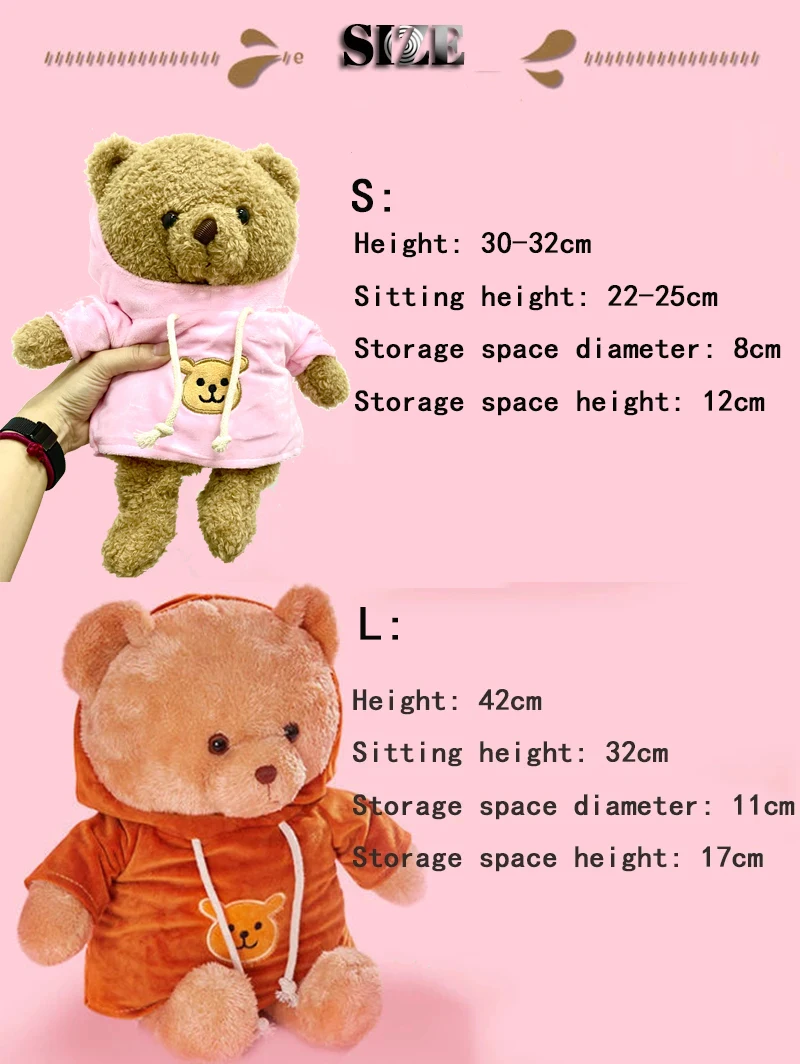 5 stili peluche orso casseforti nascoste scomparto sicuro mirino segreto regalo creativo per gioielli soldi bambini bambola con cappuccio rimovibile
