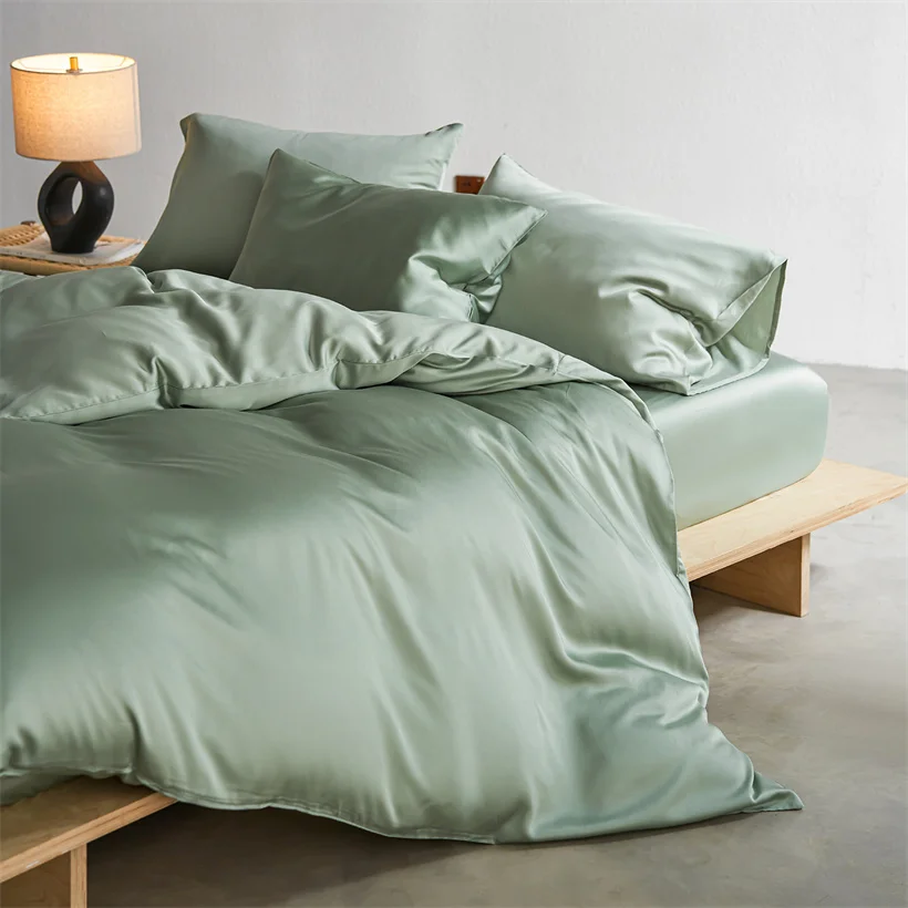 22mm Mulberry Silk Bedding Set Luxury Smooth Duvet Cover Set with Quilt Cover Bed Sheet Pillowcase for Twin Full King Queen Bed
