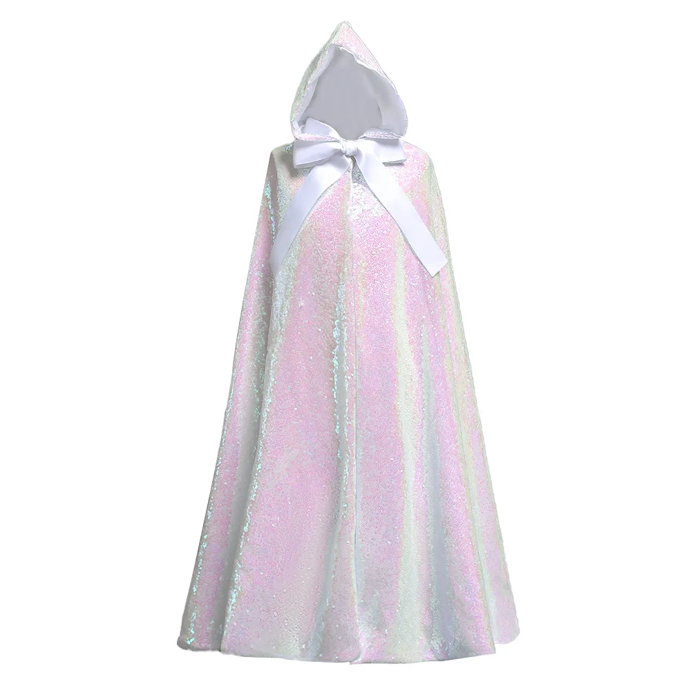 Elsa Romance mantello di paillettes vestito per bambini principessa mago mantello di natale con cappuccio