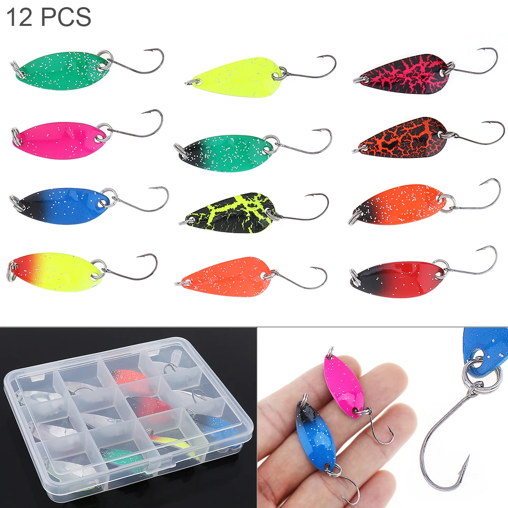 

12pcs Colorful Metal Material Production Spoon Lure Spinner Bait Hard Sequins Fishing Tackle Box for Trout Bass