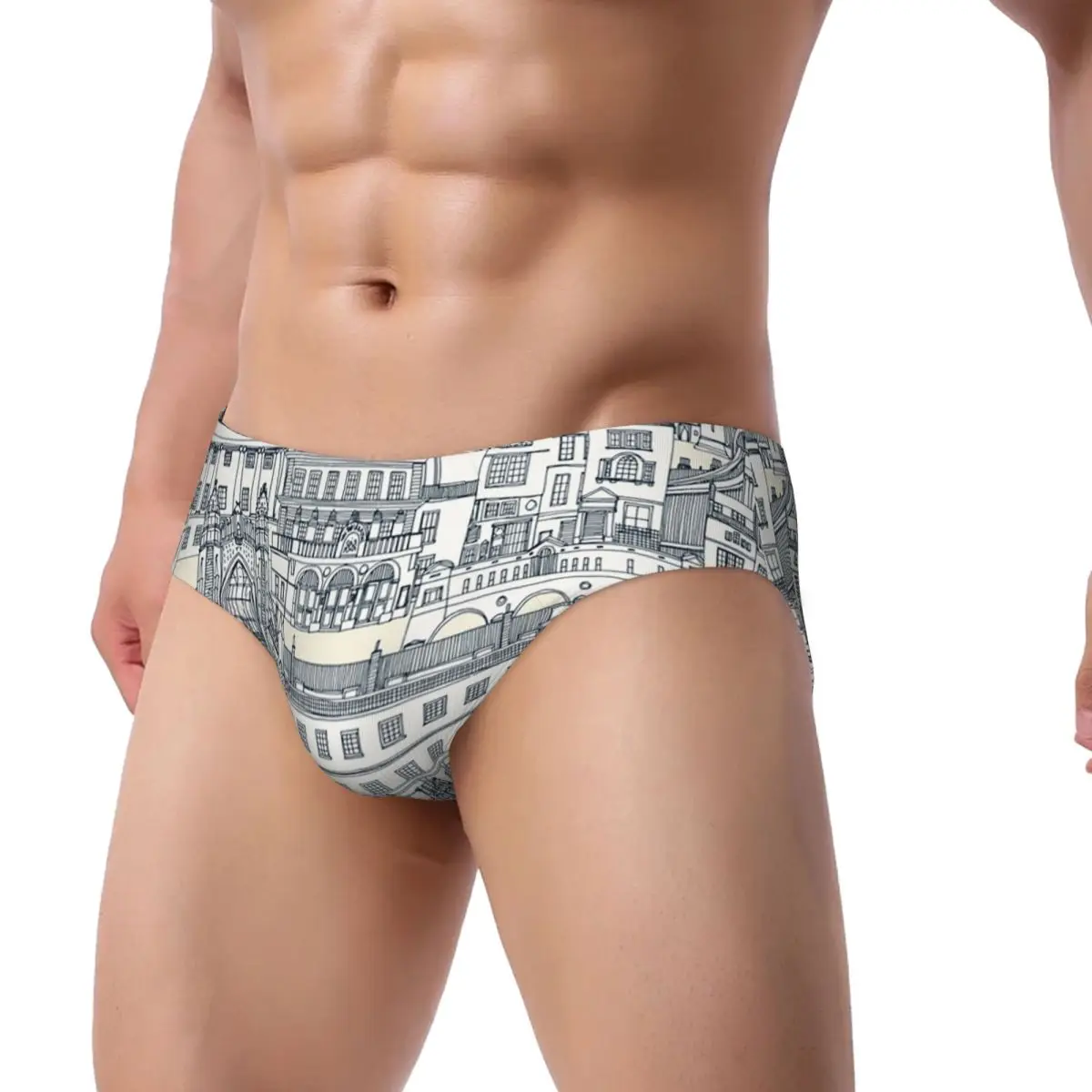 Custom Men Toile De Jouy Print Men Brief Panties Male Stretch Bath Toile Indigo Pearl Underwear Underpants