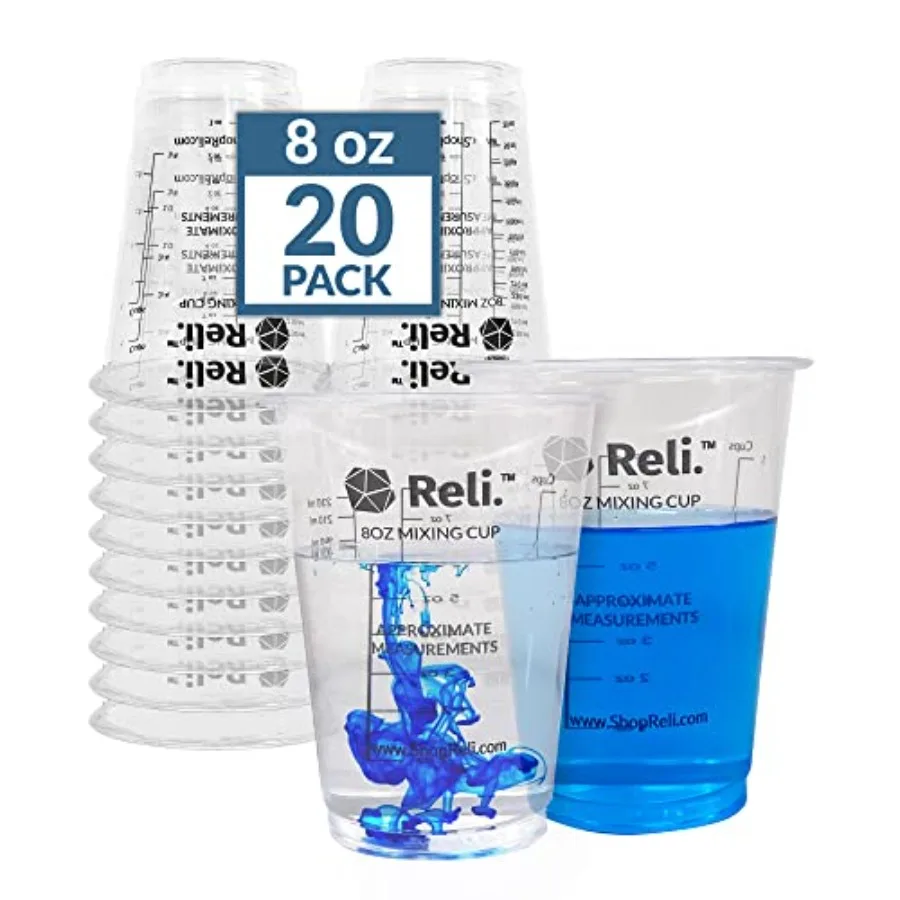 

8 oz Paint Mixing Cup/Resin Mixing 20 Pcs Disposable Measuring Cups Clear Plastic Measures Use for Paint, Epoxy Resin, Pigments
