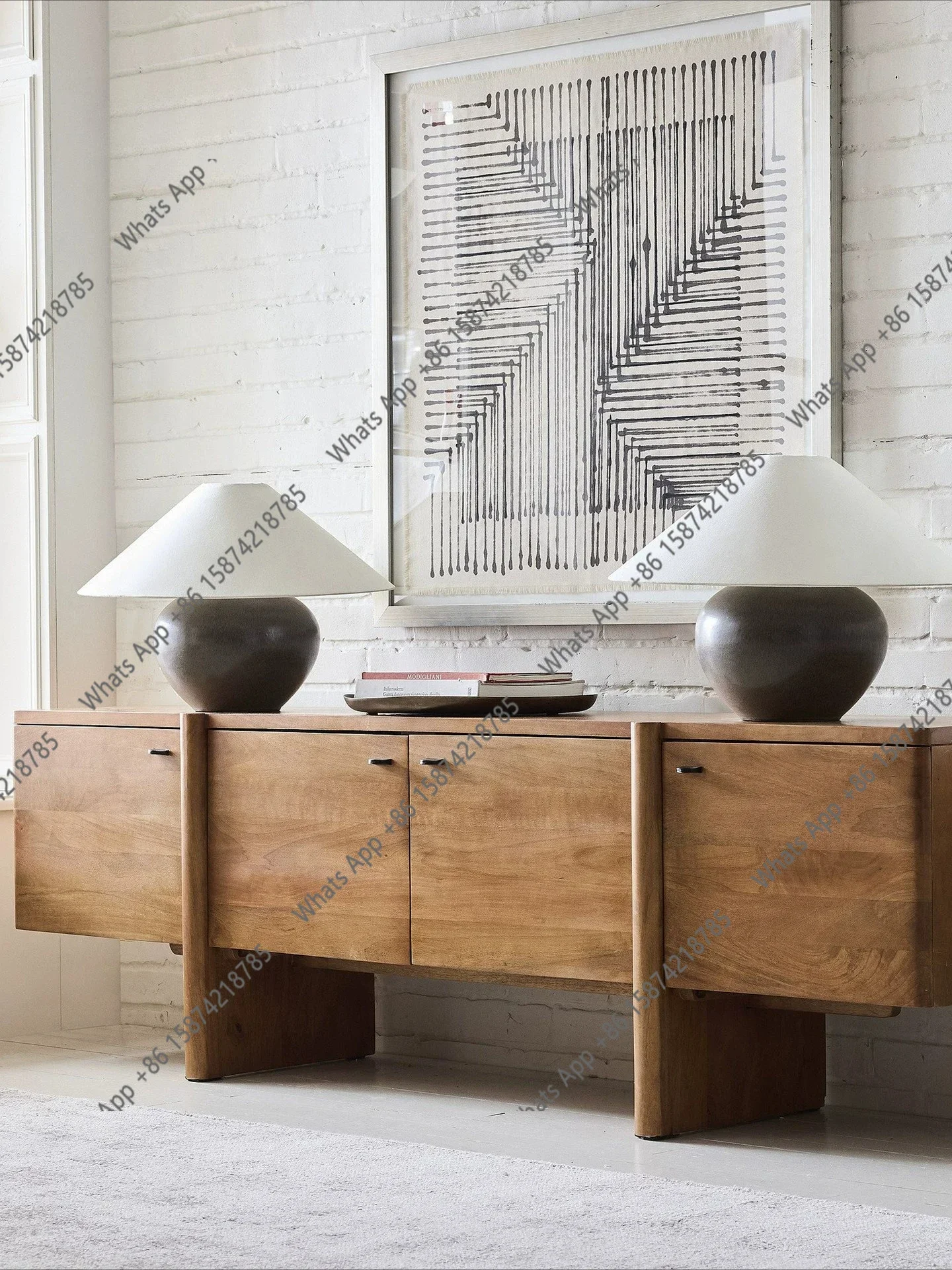 BJ Designer Second-hand TV Sideboard, Solid Wood Entryway, French Natural Style, Retro Log Art Floor Cabinet, Old Money Dining S