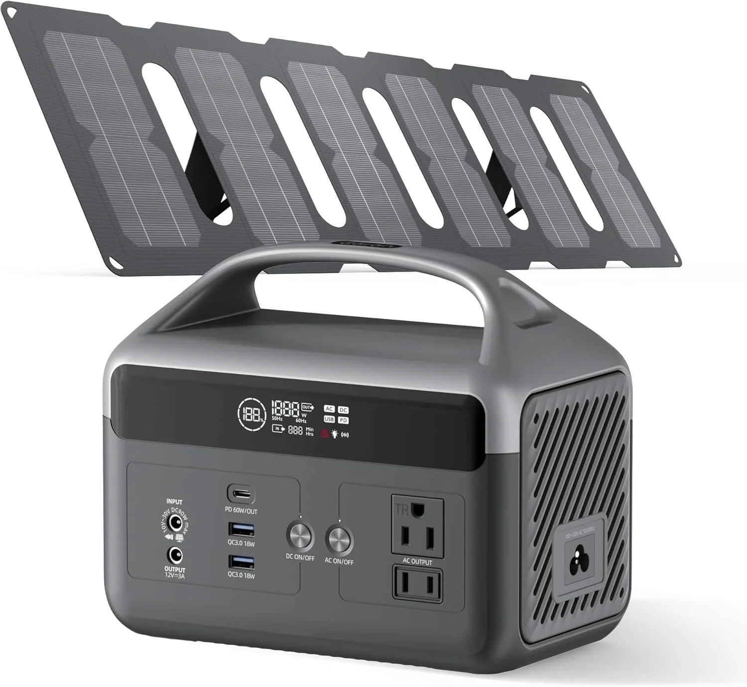 

Портативная электростанция со складными солнечными панелями 40 Вт, аккумулятор LiFePO4 300 Вт, USB-C PD 60 Вт, быстрая зарядка 192 Вт·ч для дома