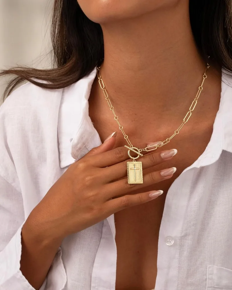 Cross Necklace for Women, 14K Gold Plated Non-Tarnish Jewelry, Fashion Necklaces Gifts for Women, Communion Jewelry Gifts