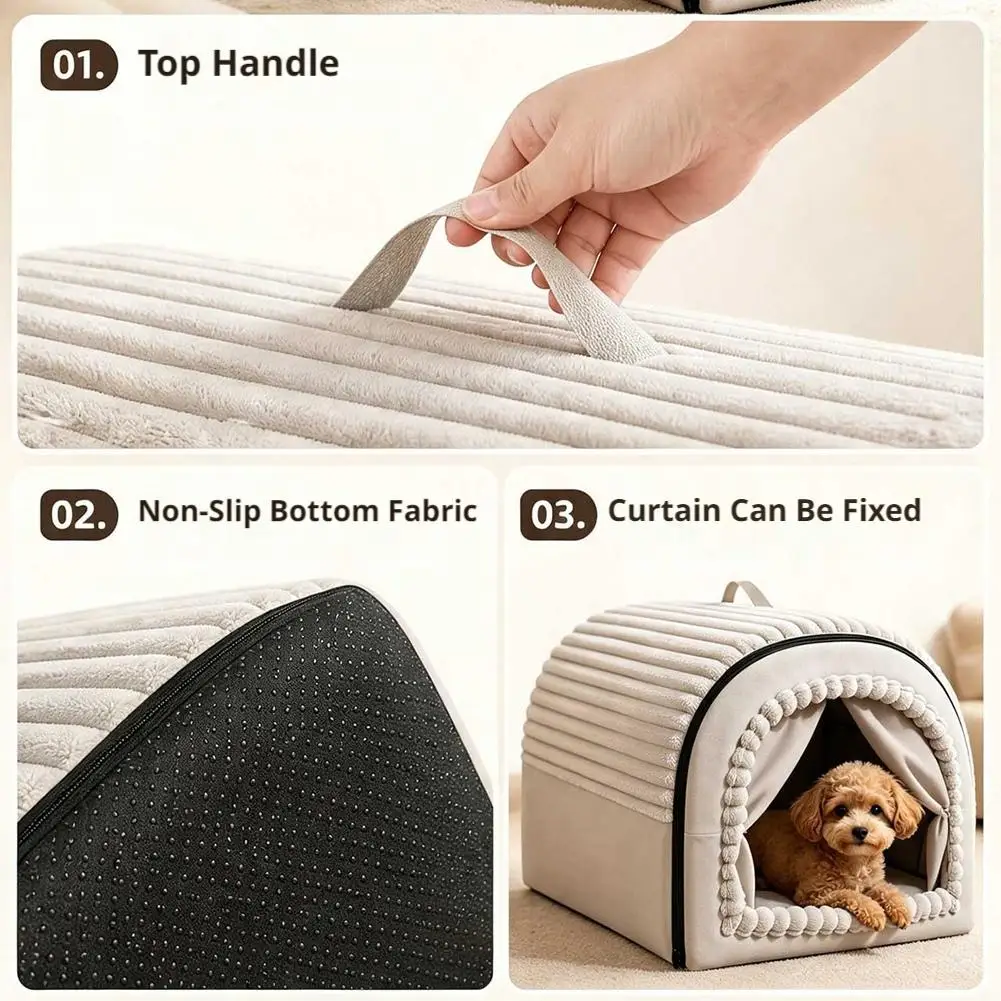 Winterwarmes Katzenbett, geschlossenes Höhlenhaus, weiches Plüsch-Kordel-Katzenbett, waschbares Indoor-Katzennest für kleine Hunde und Kätzchen – Detail 11