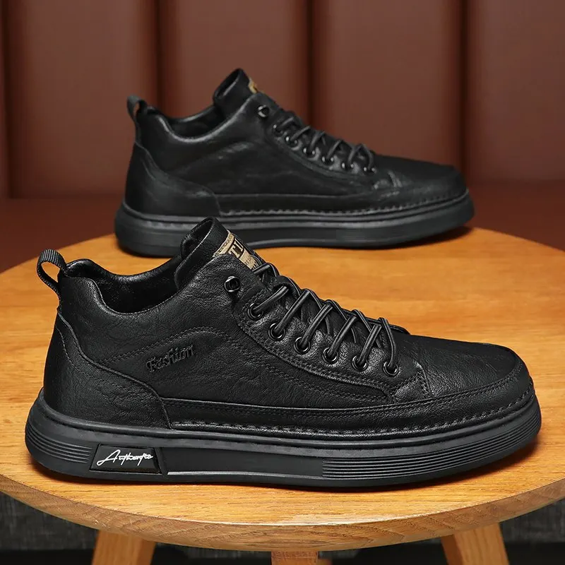 Men's Leather Shoes 2026 New Spring Chef Work Slip-Resistant Waterproof Casual Kitchen Labor Protection Board Shoes Autumn