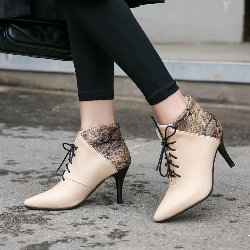 

Sianie Tianie Lace Up Women Shoes High Heel Ankle Boots Short Boots Fall Spring Pointed Toe Red Pumps Lady Shoes Big Size 44 43