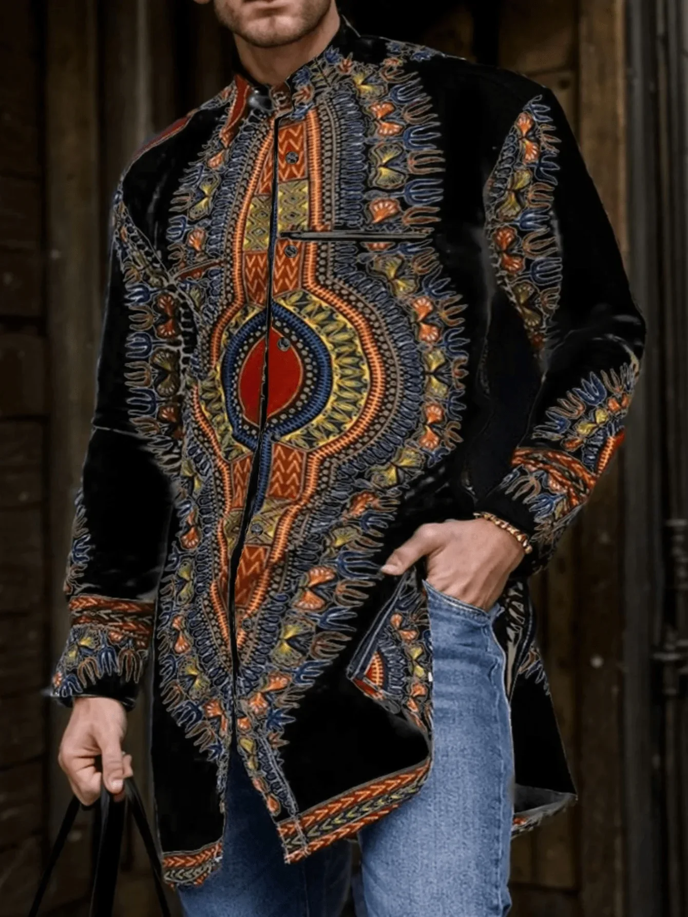 Dashiki African Clothes for Men Fashion African Men Printing Long Sleeve Polyester Shirts Traditional Men Clothing Outfits M-4XL