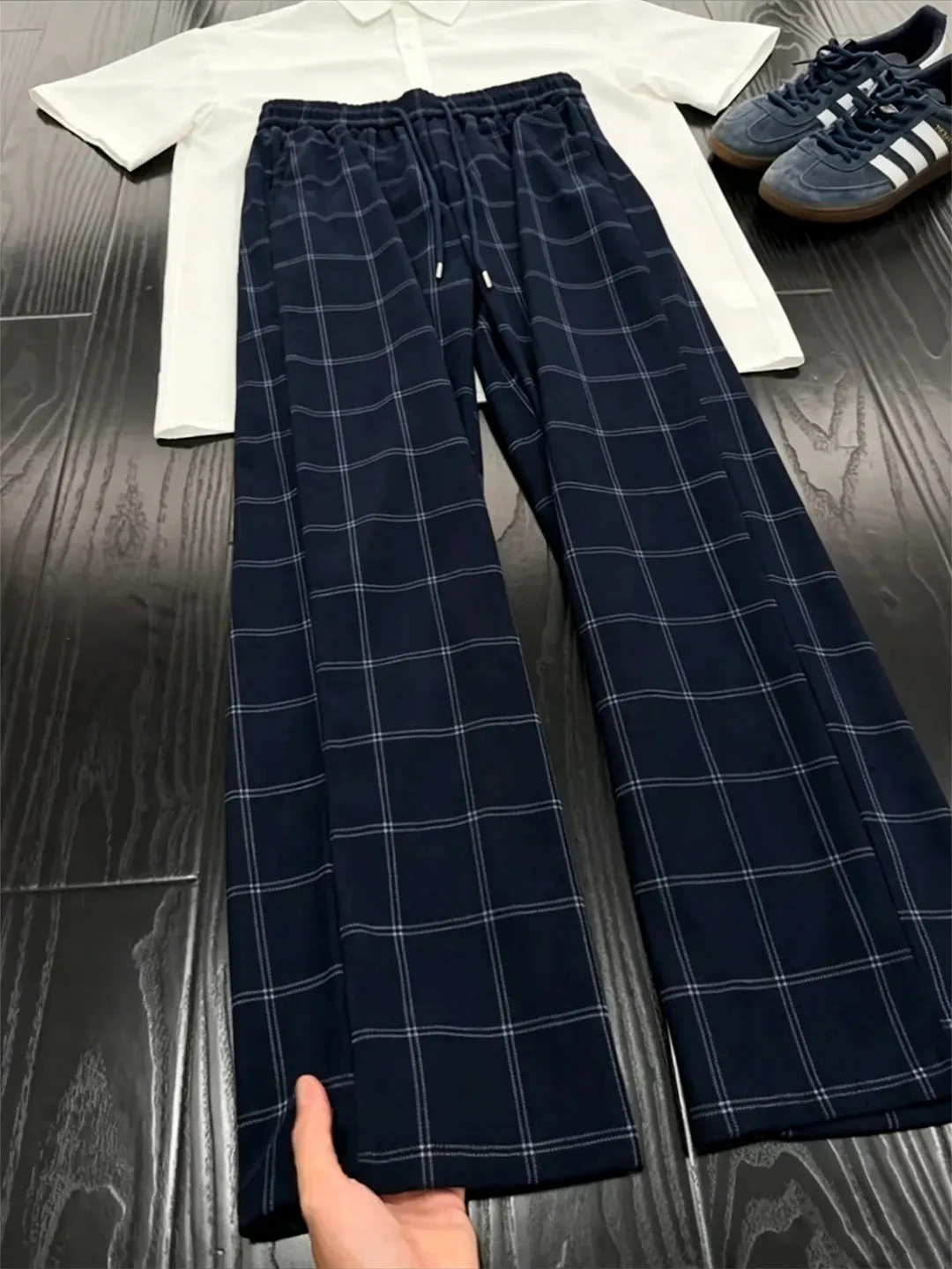 Deep Blue American Plaid Lightweight Breathable Summer Sporty Straight Leg Casual Pants for Men And Women