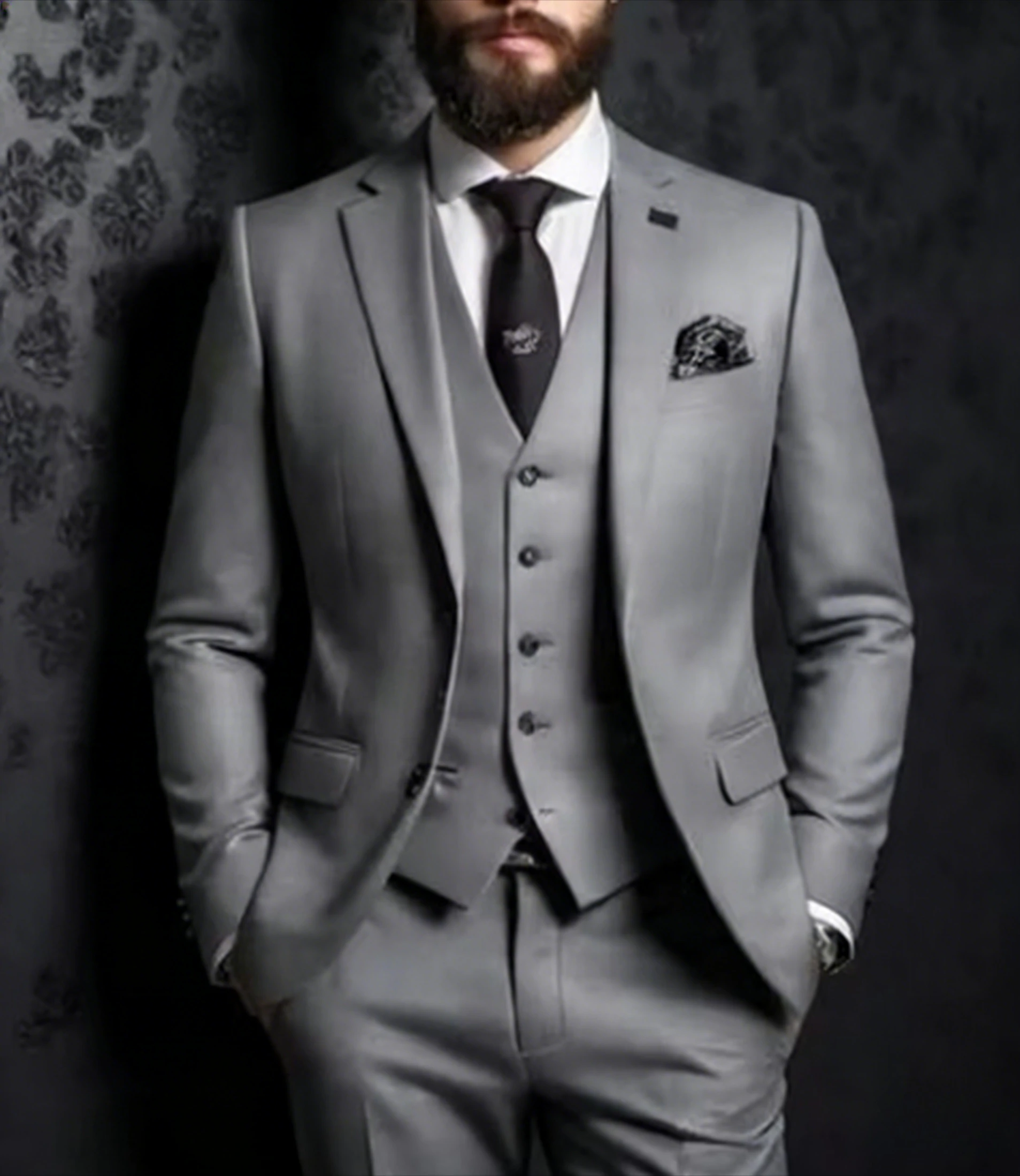 

Fashion New Grey Business Men Suit Groom Groomsman Prom Wedding Party Male Formal Occasion Tuxedos 3 Piece Set Blazer Vest Pants