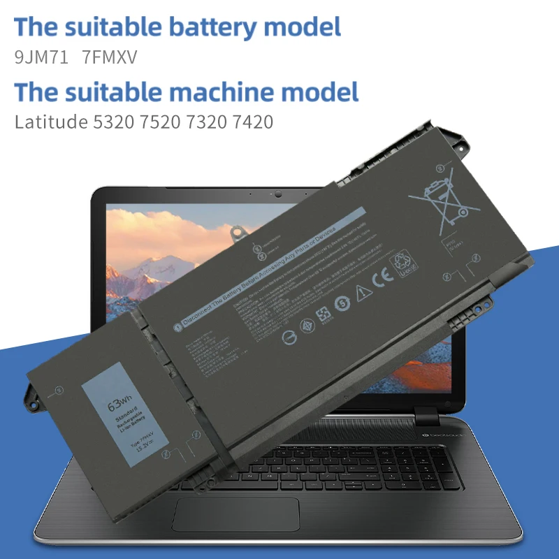 7FMXV Laptop Battery for Dell Latitude 5320 7320 7420 7520 Latitude 5320 2-in-1/7320 2-in-1 P134G001 0TN2GY 9JM71 4M1JN