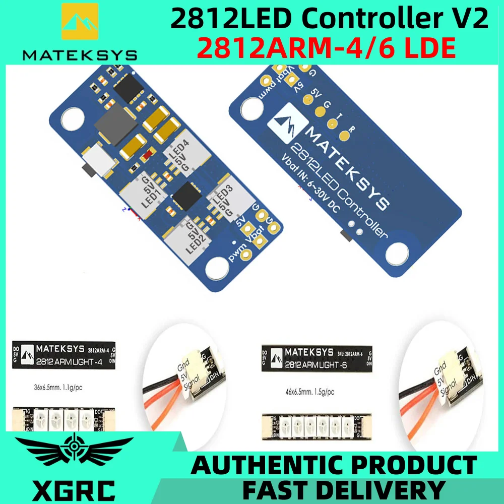 Matek System 2812LED Controller V2 LED Control Module 2-6S w/ 5V BEC / 2812LED Controller & 2812ARM-4 Light 2812ARM-6 Light