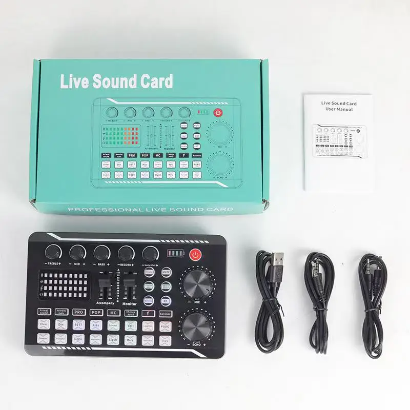 F998 Live Streaming Sound Card DJ Mixer Effects Voice Changer Audio Mixer For Record Singing Increase Live Streaming Atmosphere