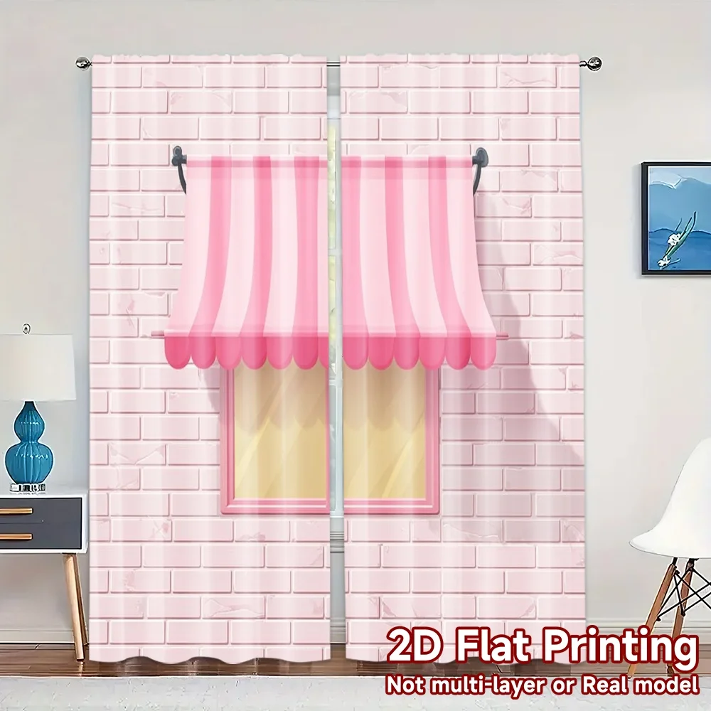 2pcs, 2D FLAT PRINTING Curtains (Without Rod) PinkCanopyWall Chic Curtains Semi-Sheer Curtains Decorations Inside Suitable for