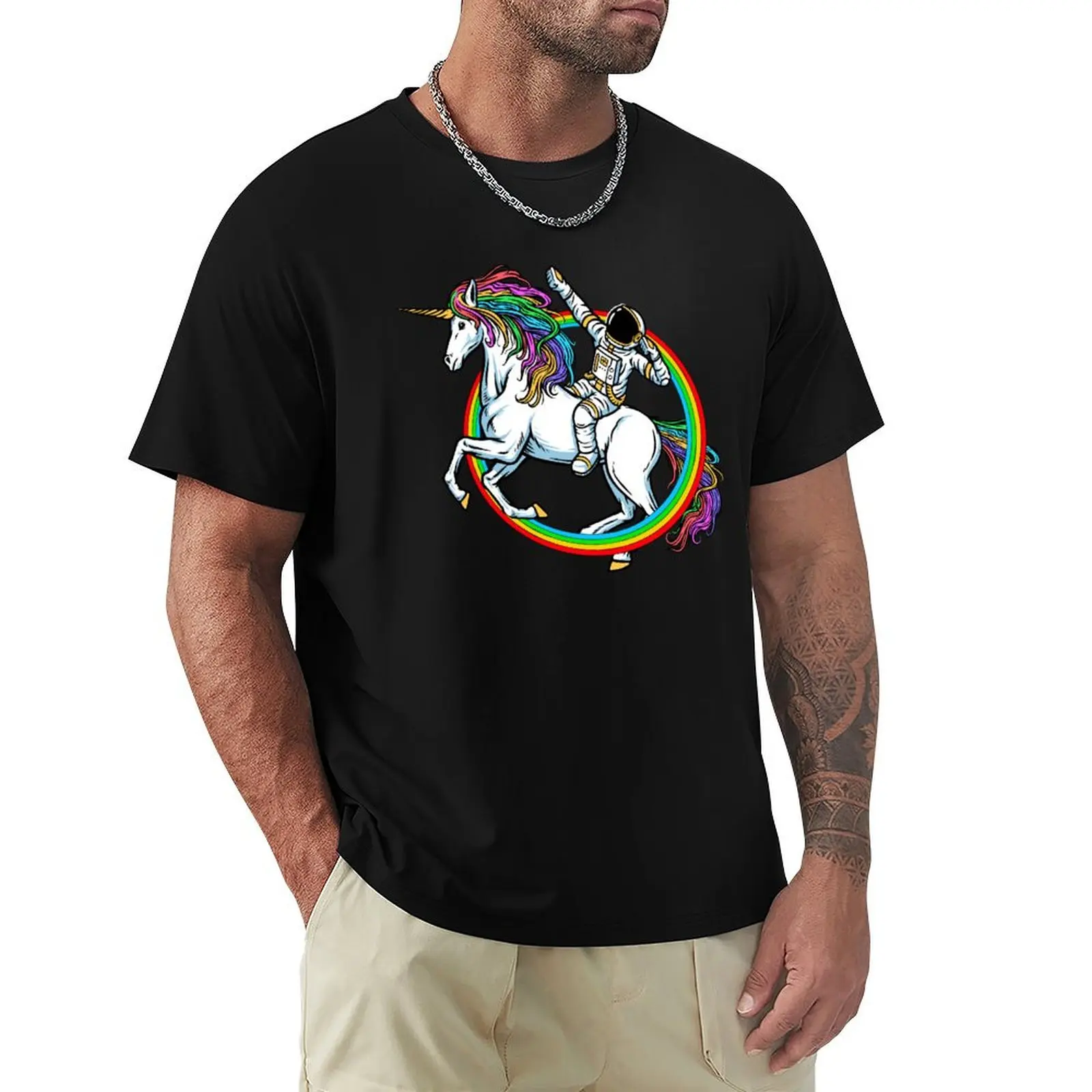

Astronaut Riding Unicorn Rainbow T-Shirt custom t shirt sublime kawaii clothes Personalized t-shirt mens shirts graphic tee