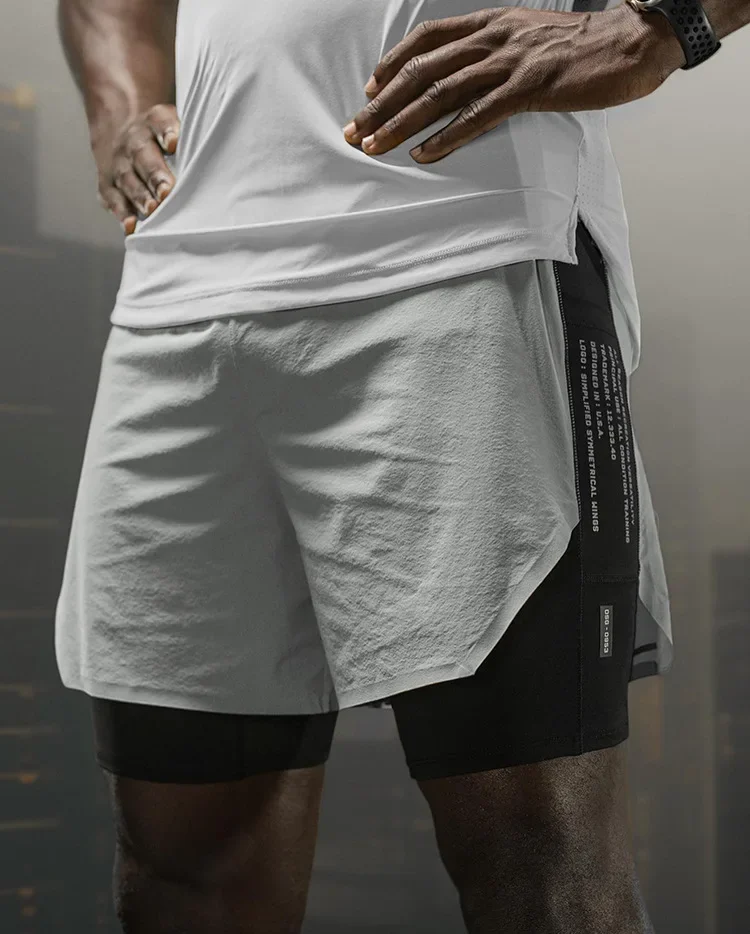 Men\'s 2 in 1 Gym Shorts Tights Sport Summer Quick Dry Jogger Basketball Short Pants Training Fitness Workout Running Bottoms
