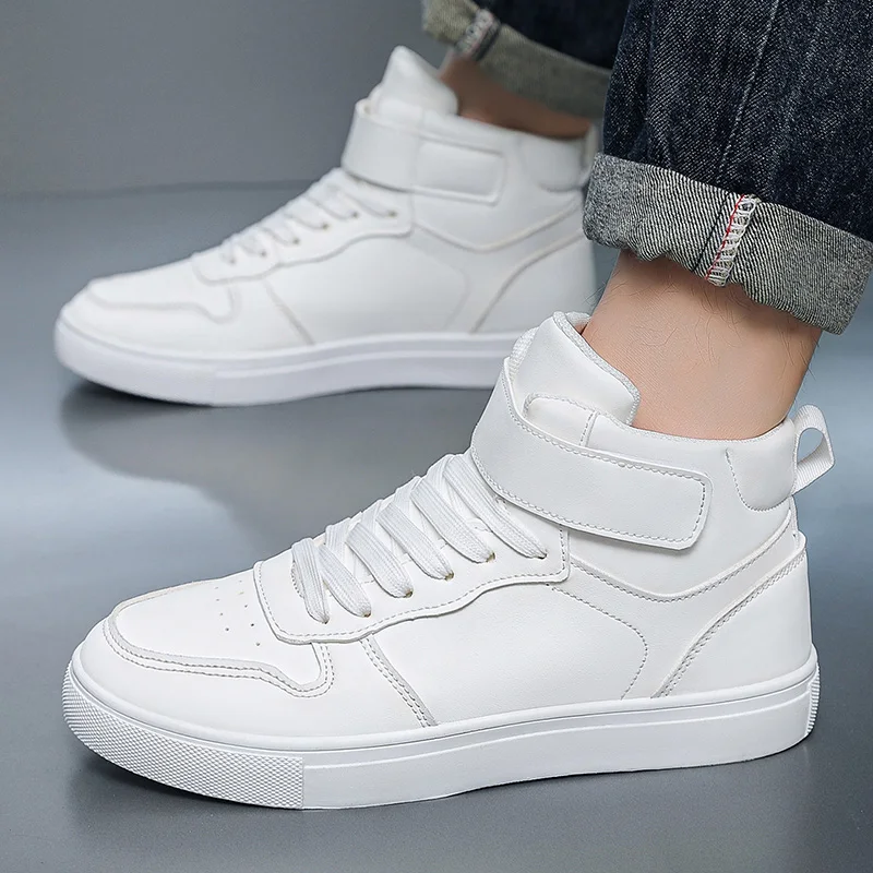 

Белые вулканизированные кроссовки мужские, удобные, на шнуровке, осенне-весенние, высокие, большие размеры 39-48