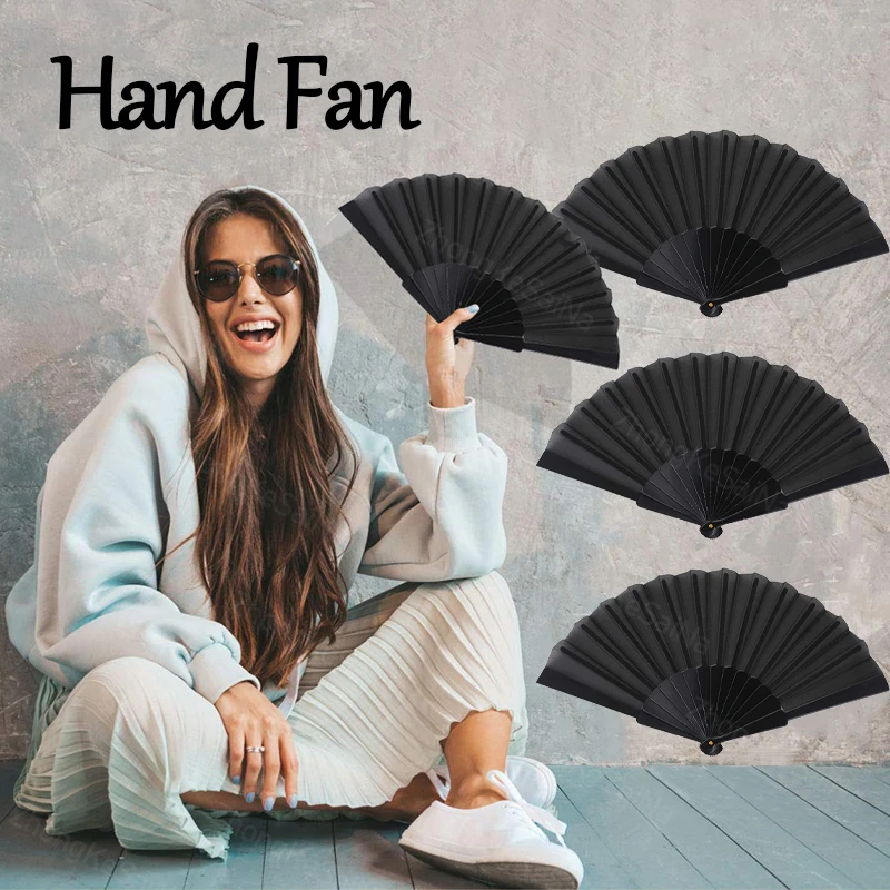 10-100Pcs Black Hand Fans Vintage Chinese Style Folding Fans Cloth Fabric Dance Fan Wedding Party Favor Gift Fans for Guests