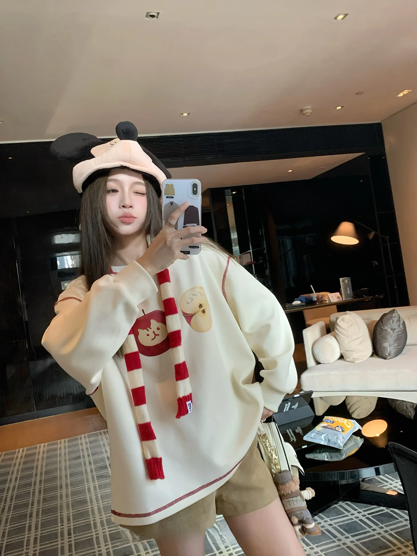 

Свитшот FF BLUE Sugar Heart Red Fuji для осени и зимы, с длинными рукавами, круглым вырезом, принтом, повседневный, милый, уличный стиль