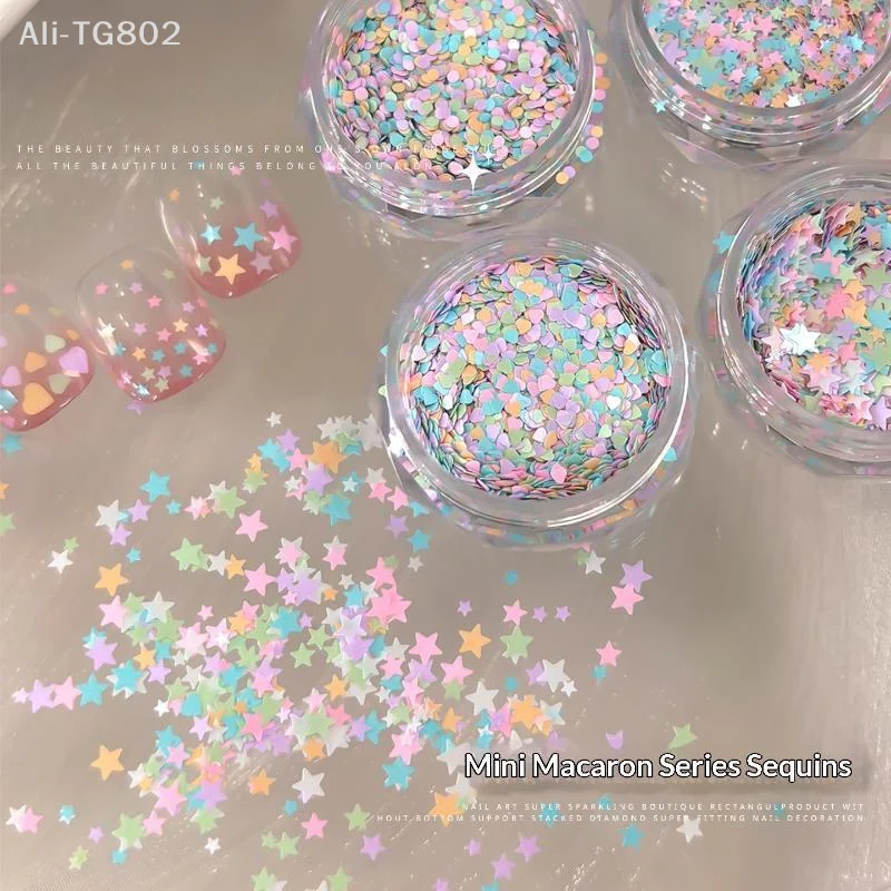 Neosfg Macaron Nail Art Glitter Sequins Cute Star Heart Shapes Nail Decoration For Home DIY Nail Salon Use