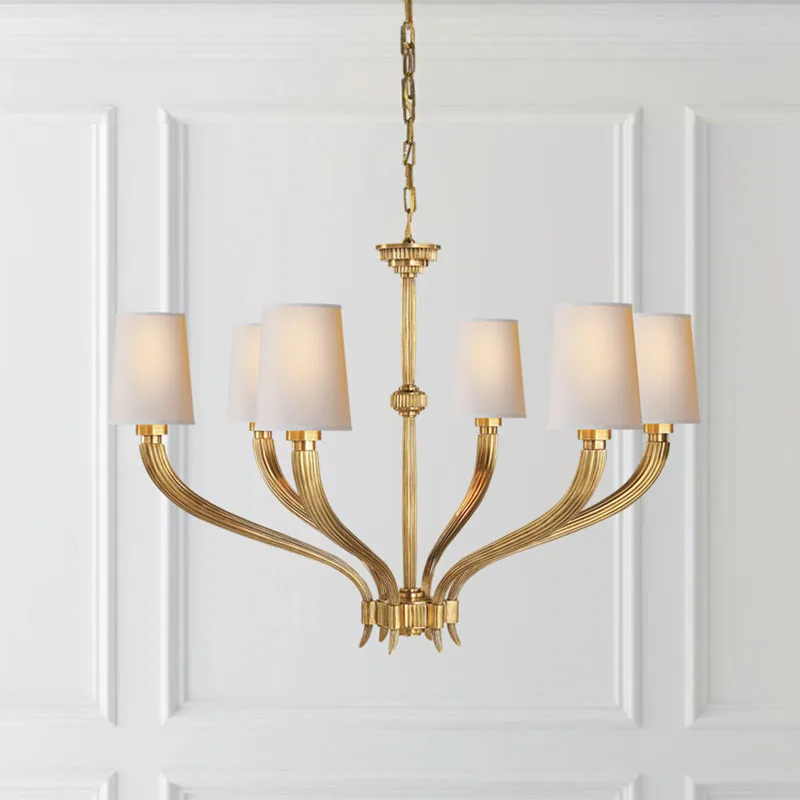 

Modern Chandelier Lighting With Fabric Lampshade Brass Hanging lamp for Dining Room Kitchen Island Hanging Light Fixture