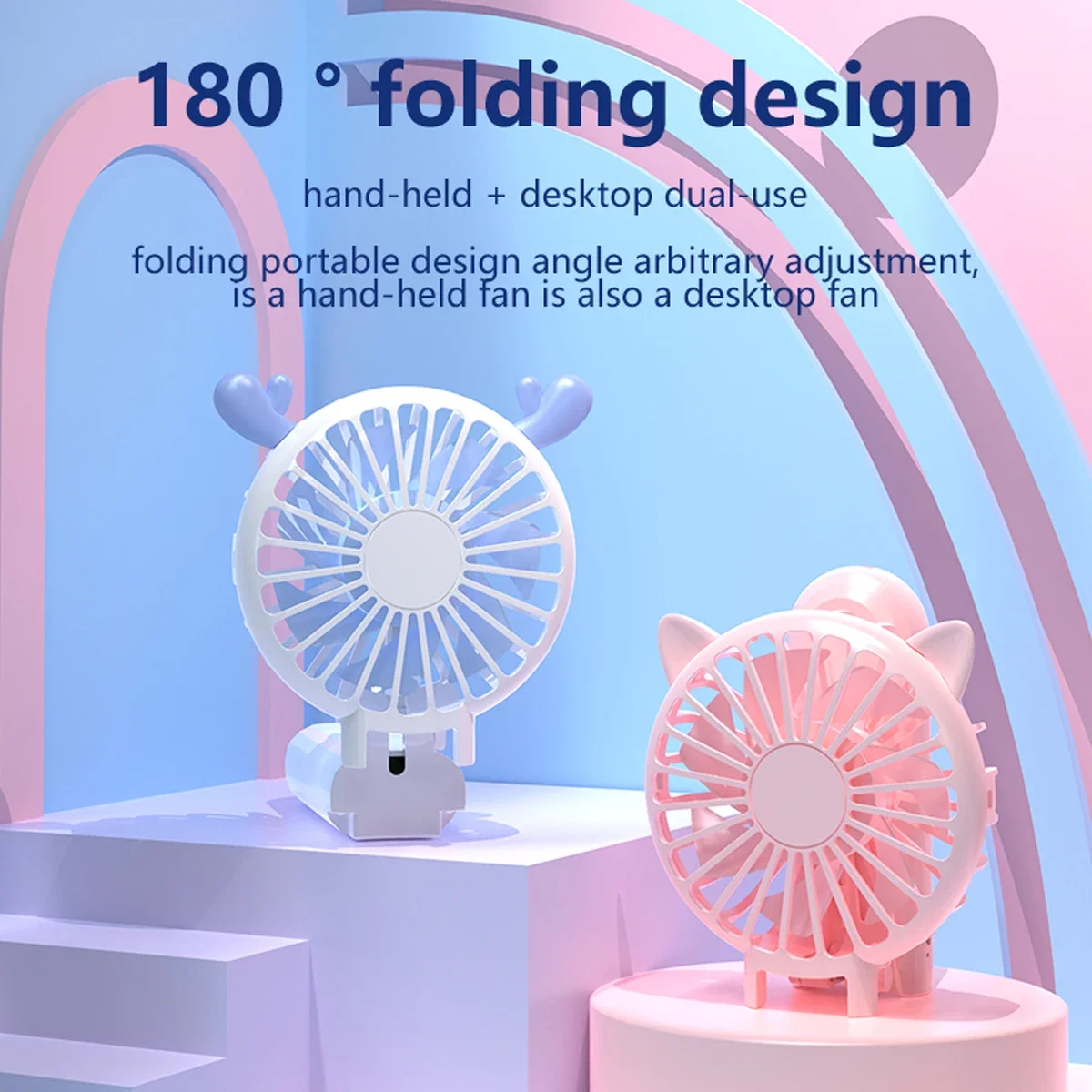 Miniventilador silencioso, recargable por USB, plegable, funciona con pilas, escritorio, horas de trabajo, oficina, dormitorio, viajes al aire libre