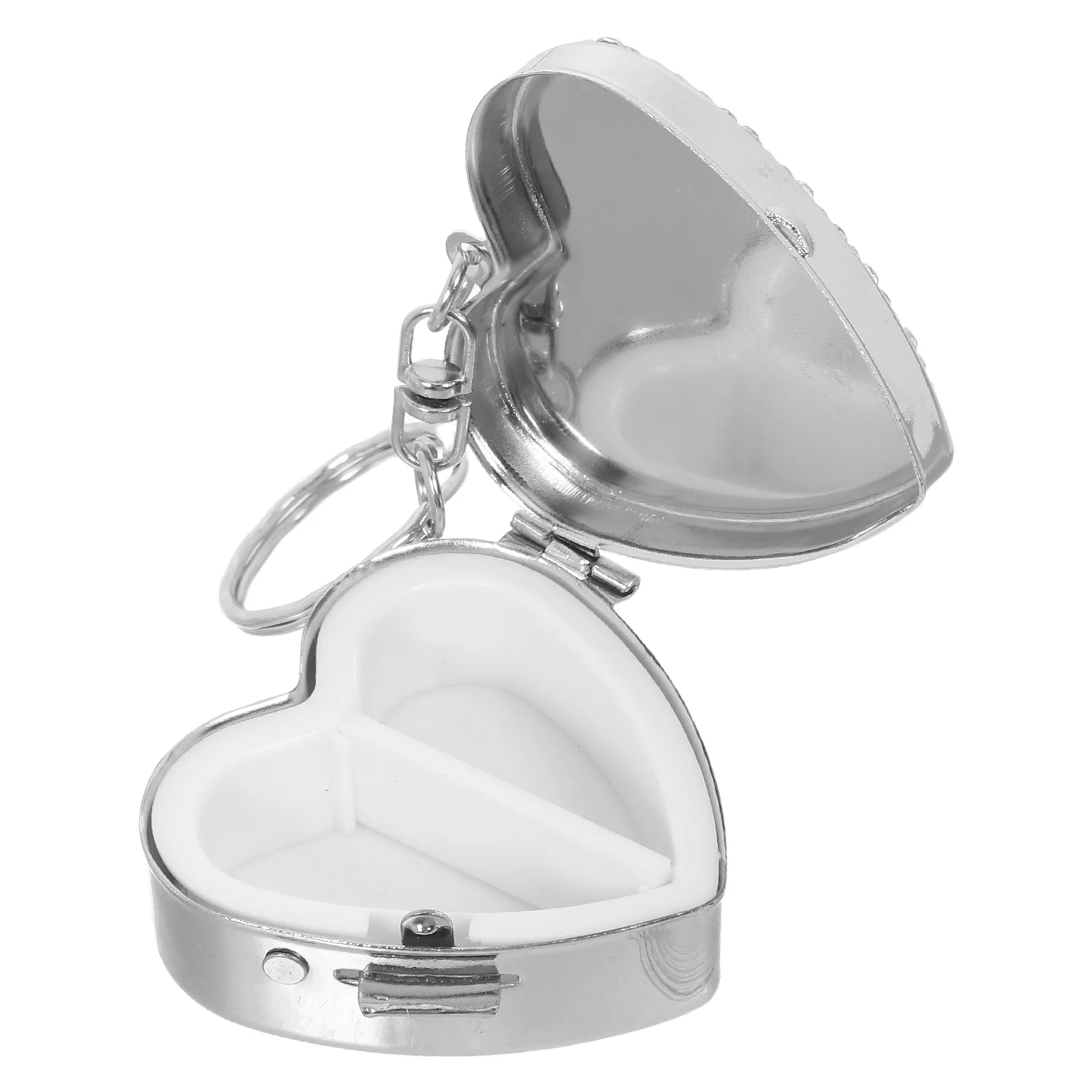 

Portable Stainless Steel Heart Pill Case Mini Organizer Travel Vitamin Holder Compact Small Pill Box Sparkling Rhinestone Design