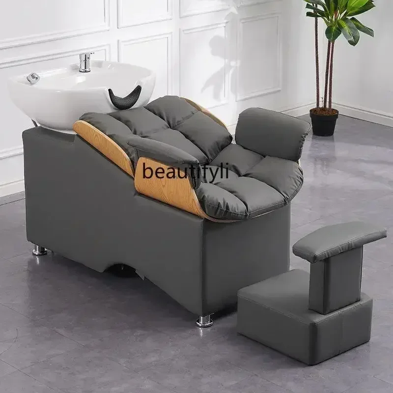 High-End Barber Shop Shampoo Chair for Hair Salon Flushing Bed Salon Massage Half-Lying Bed