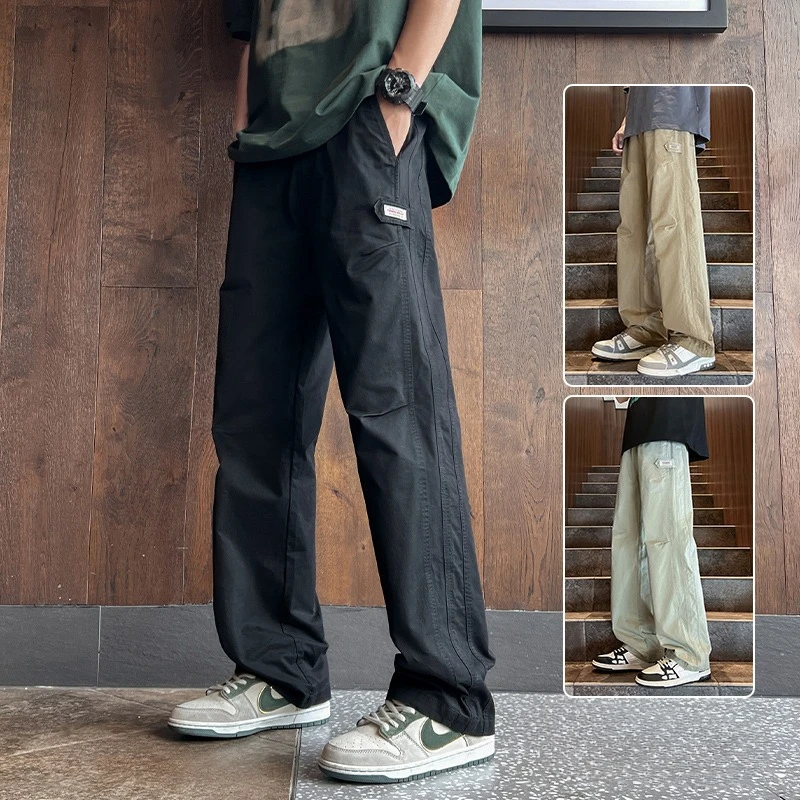 Heavy American Straight Tube Fashion Casual Pants Pure Cotton Spring and Autumn New All-in-one Loose Wide Leg Cargo Pants Men