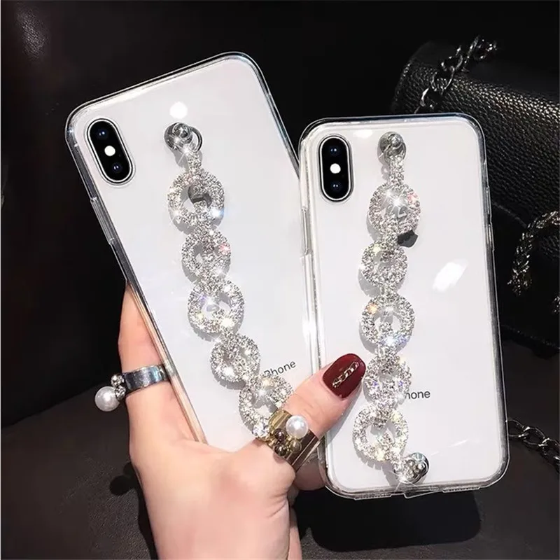 Luxury Glitter Bling Rhinestone Phone Case, Diamond Chain, Soft TPU Cover,For Huawei P30Pro P30 P50 Lite P40 For Honor 8X 9X MAX